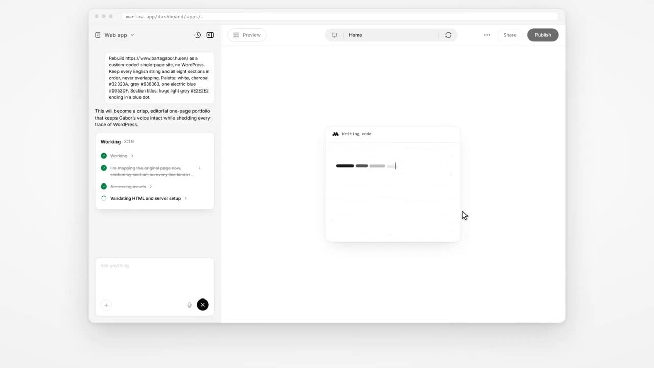 Rebuilt custom-code homepage with bold digital marketing typography and the original site’s content and photography
